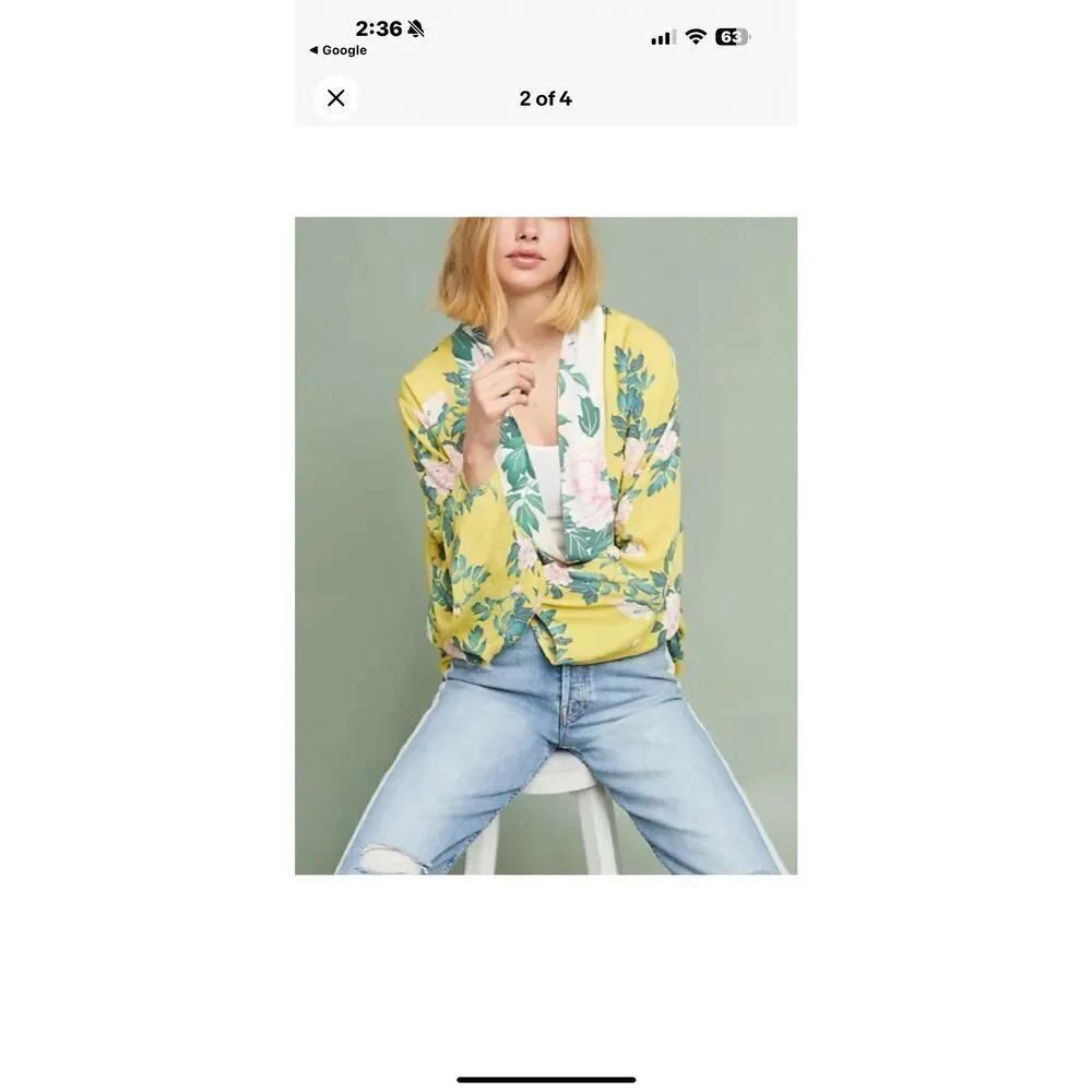 Anthropologie Floral Kimono Cardigan – Yellow & Green Peony Print SZ One Size